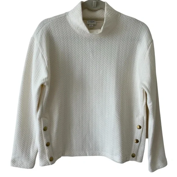 NWT J. Crew Ivory Herringbone Quilted Mock Neck Sweatshirt Small Snap Side - Picture 5 of 16
